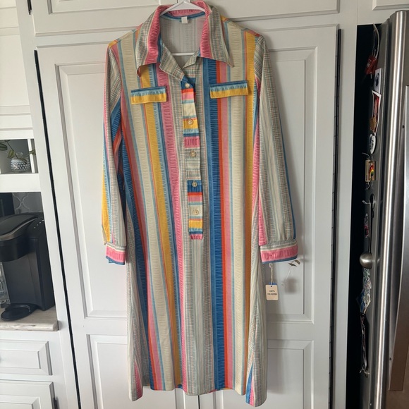 Vintage Dresses & Skirts - Vintage 1970s Rainbow Cover Up Lounge Shirt Dress Large